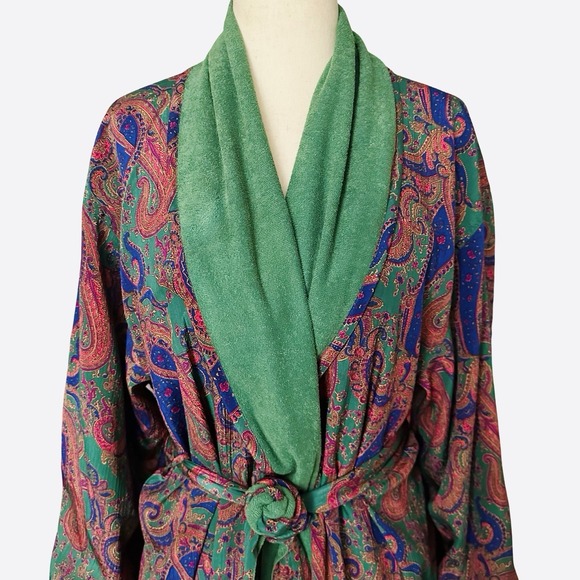 Vtg Victoria's Secret Gold Label Robe Womens XS S  Paisley Green Old Money Luxe - Picture 2 of 12